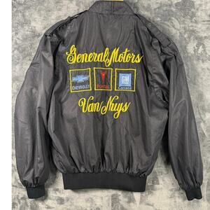 VTG 80s Club House General Motors Van Nuys Black Satin Embroidered Jacket Large